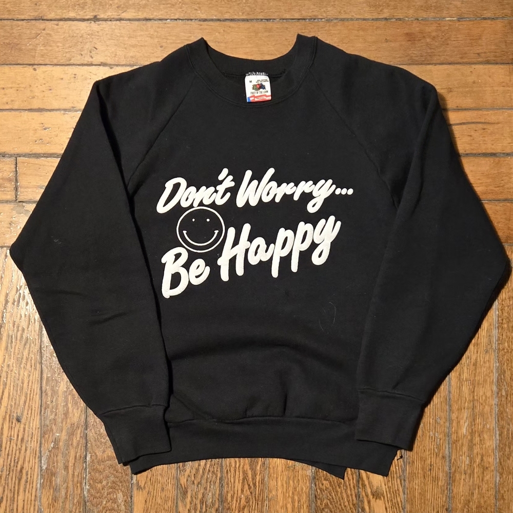 VTG 90s "Don't Worry Be Happy" Crewneck Sweater M